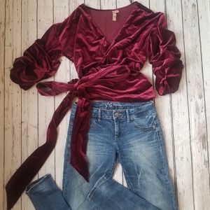 Velvet crossover tie top